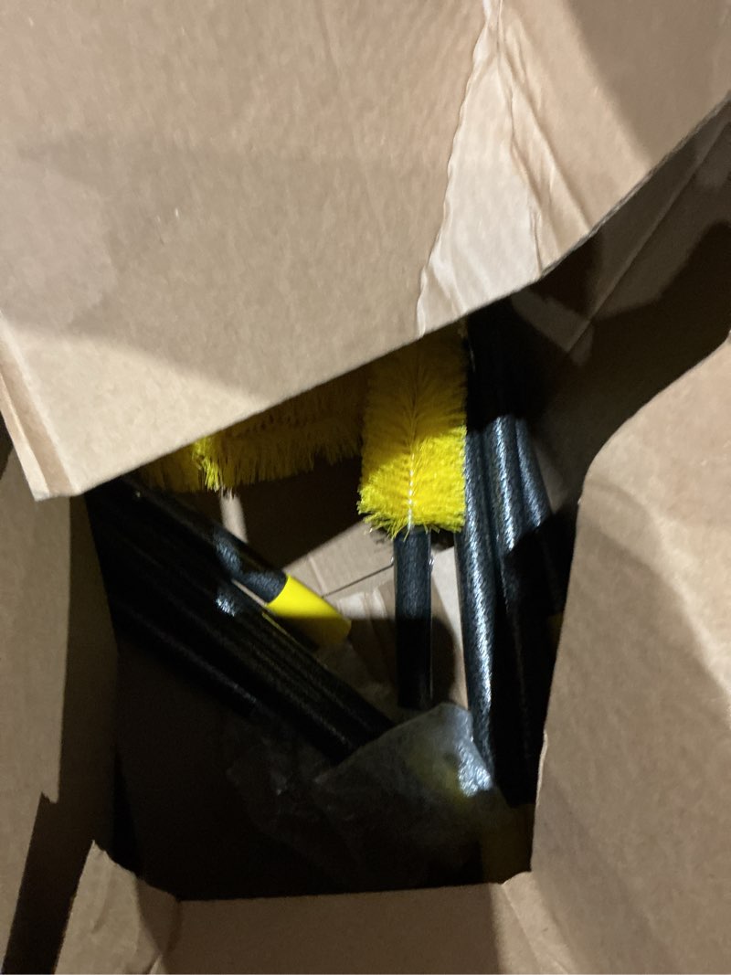 Condition photo showing As Is for gutter cleaning tools from the ground, 10 ft gutter cleaning brush with telescopic pole, long reach gutter guard roofing tool for removing leaves and debris