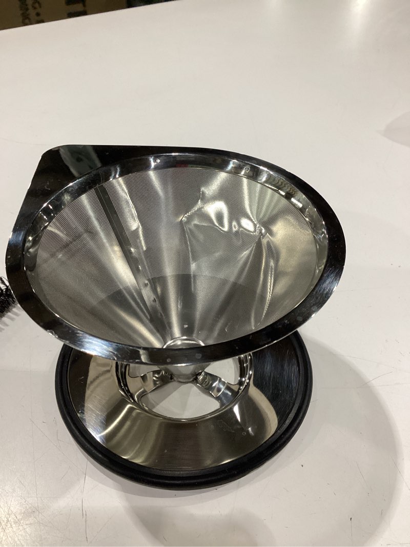 Condition photo showing Good Condition for lhs pour over coffee dripper stainless steel coffee filter metal cone filter paperless reusable coffee filter single cup coffee maker 1-2 cup with non-slip cup stand and cleaning brush single mesh 1-2 cups silver