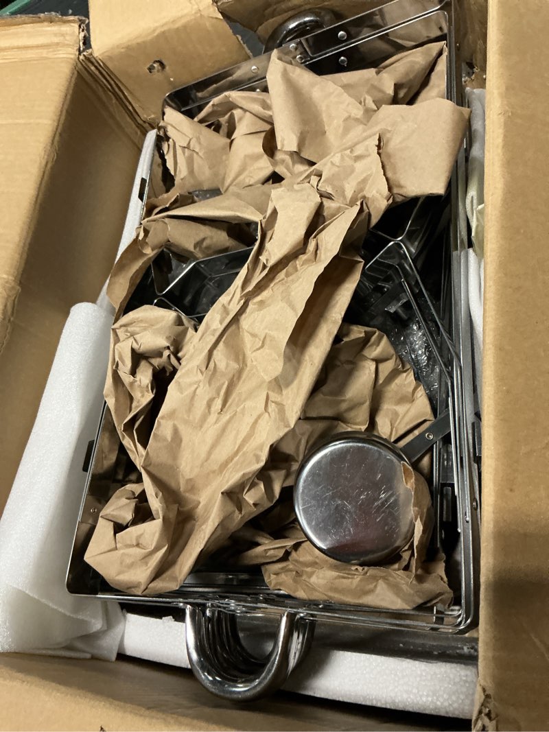 Condition photo showing Good Condition for 5 pack 8 qt chafing dish for buffet, stainless steel chafing dish buffet sets, stackable design food warmers for parties, weddings, home, christmas buffets 5 pack full pan