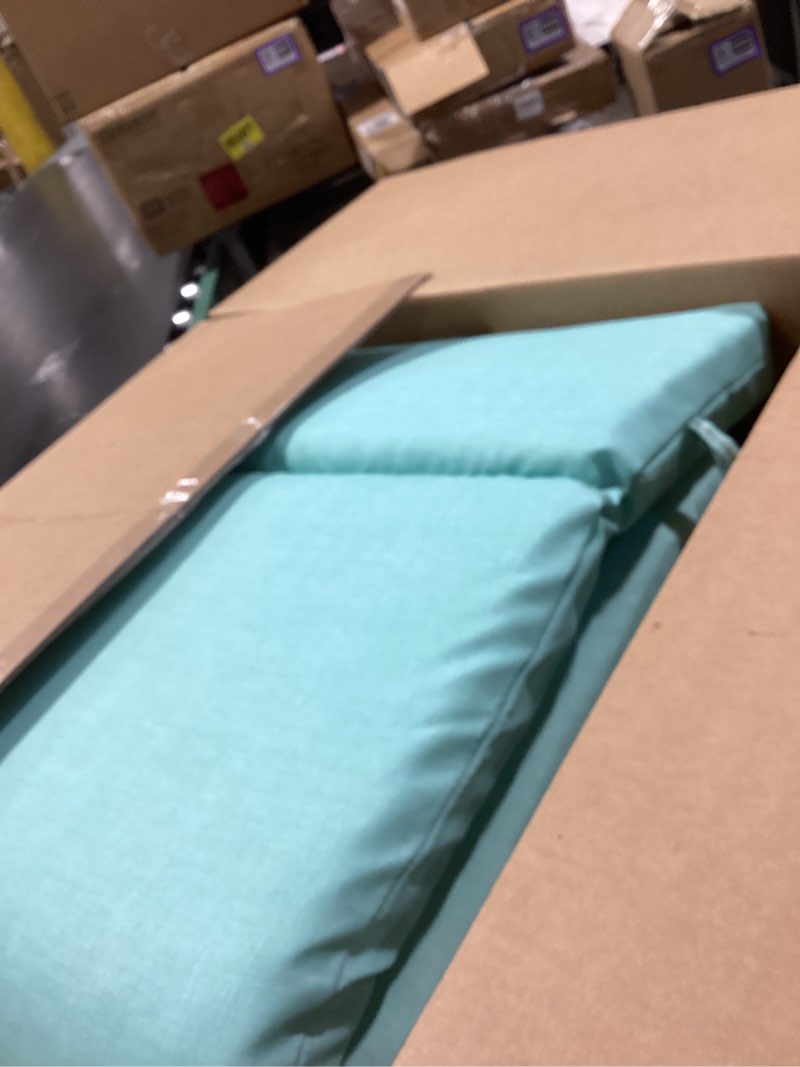 Condition photo showing Good Condition for arden outdoor chaise cushion, 21 in x 72 in, weather-proof, rain-proof, fade resistant patio cushion for chaise lounger aqua leala 72" x 21" aqua leala