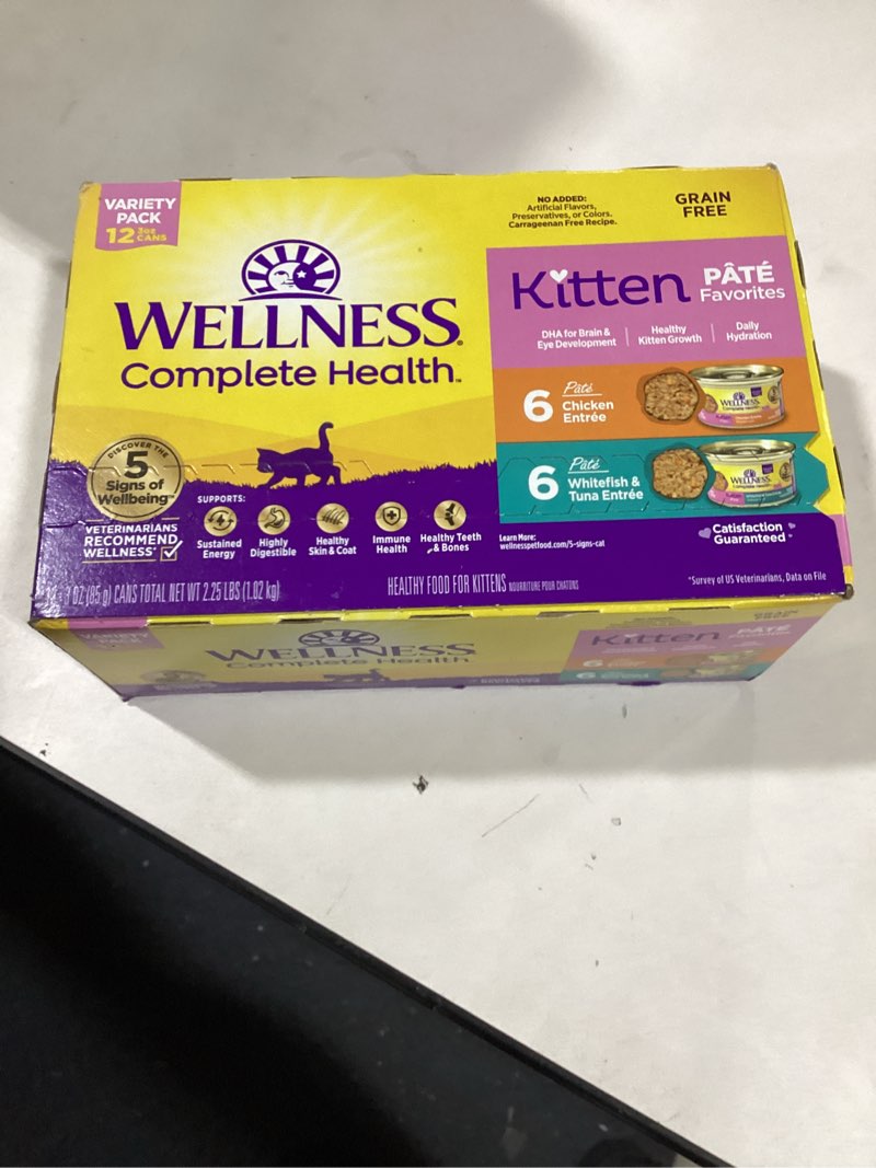 Condition photo showing As Is for Wellness Complete Health Pate Kitten Wet Cat Food, Natural, Protein-Rich, Grain Free, 3 Ounce, 12 Pack, (Whitefish & Chicken Variety Pack) Kitten Variety Pack 3 Ounce (Pack of 12)