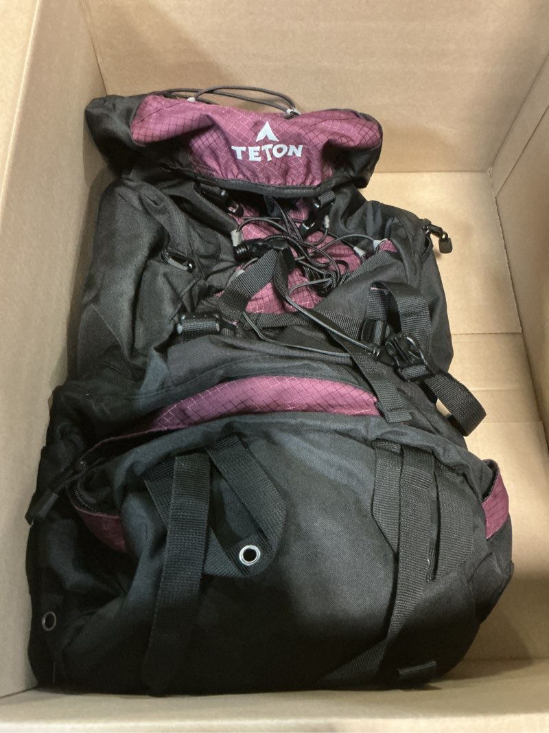 Condition photo showing Good Condition for teton 55l scout internal frame backpack for hiking, camping, backpacking, travel, rain cover included, huckleberry 55l huckleberry