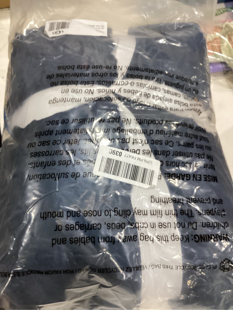 Condition photo showing New/Like New for UGG Euphoria Faux Fur Throw Blanket, Soft Warm Throw Blankets for Couch or Bed, Luxury Bedroom Decor, Giftable Fuzzy Blankets, Machine Washable, 50-inch x 70-inch, Indigo Blue Blue Throw