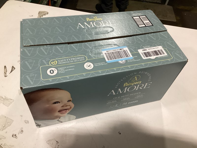 Condition photo showing New/Like New for Pampers Amore, Size 2 (10-22 lbs), 74 Count, Our Best Diaper – Hypoallergenic & Fragrance Free, Up to 100% Leakproof, Soft as Cashmere Size 2 74