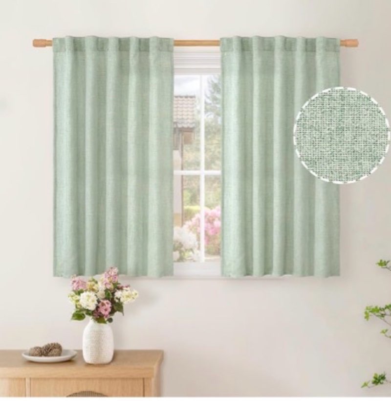 QUEMAS Sage Short Kitchen Curtains 36 Inch Length for Small Window, Linen Curtains Light Filtering S42x36