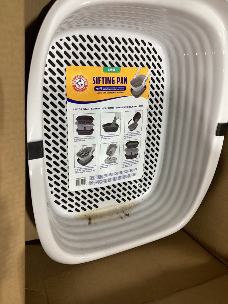 Condition photo showing As Is for arm & hammer large sifting litter box scoop free cat litter tray with microban, made in usa