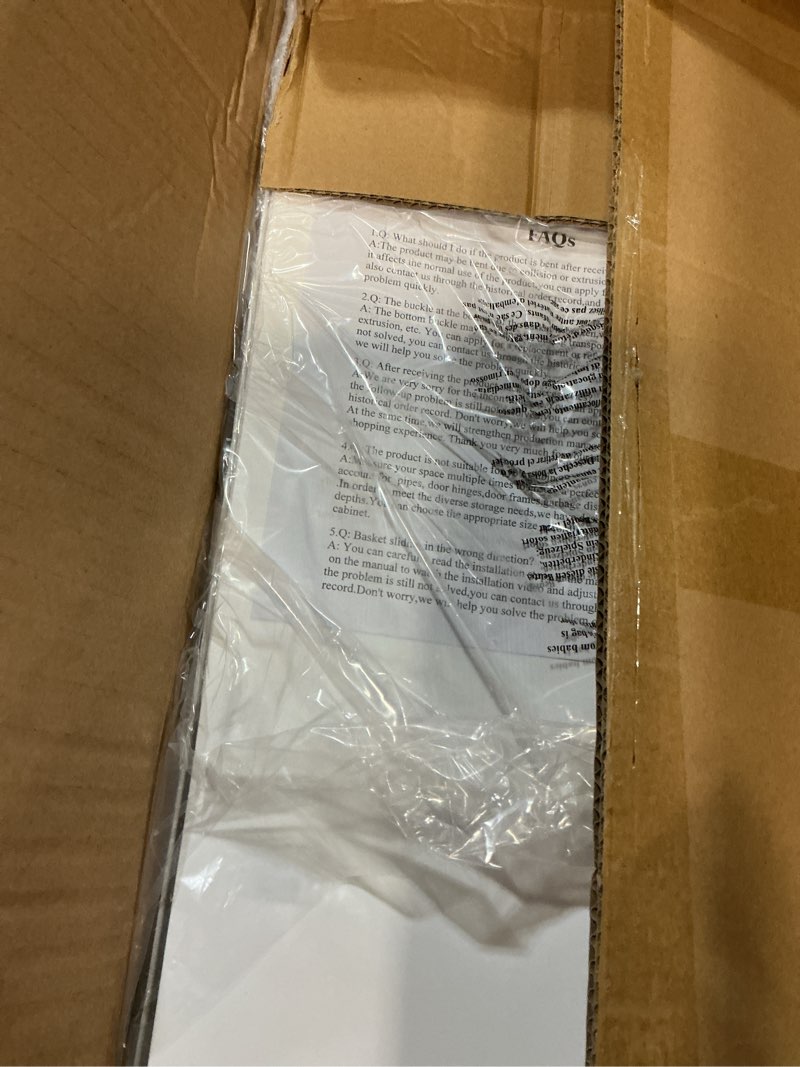 Condition photo showing New/Like New for 2 Pack 19IN Depth Under Sink Storage Organizer, Large 2-Tier Elegant Mesh Pull Out Shelf for Kitchen and Bathroom Cabinet Organization, L-Shaped and Adjustable Height Design-White 2 Pack-19"Dx11.4"-16.14"H White