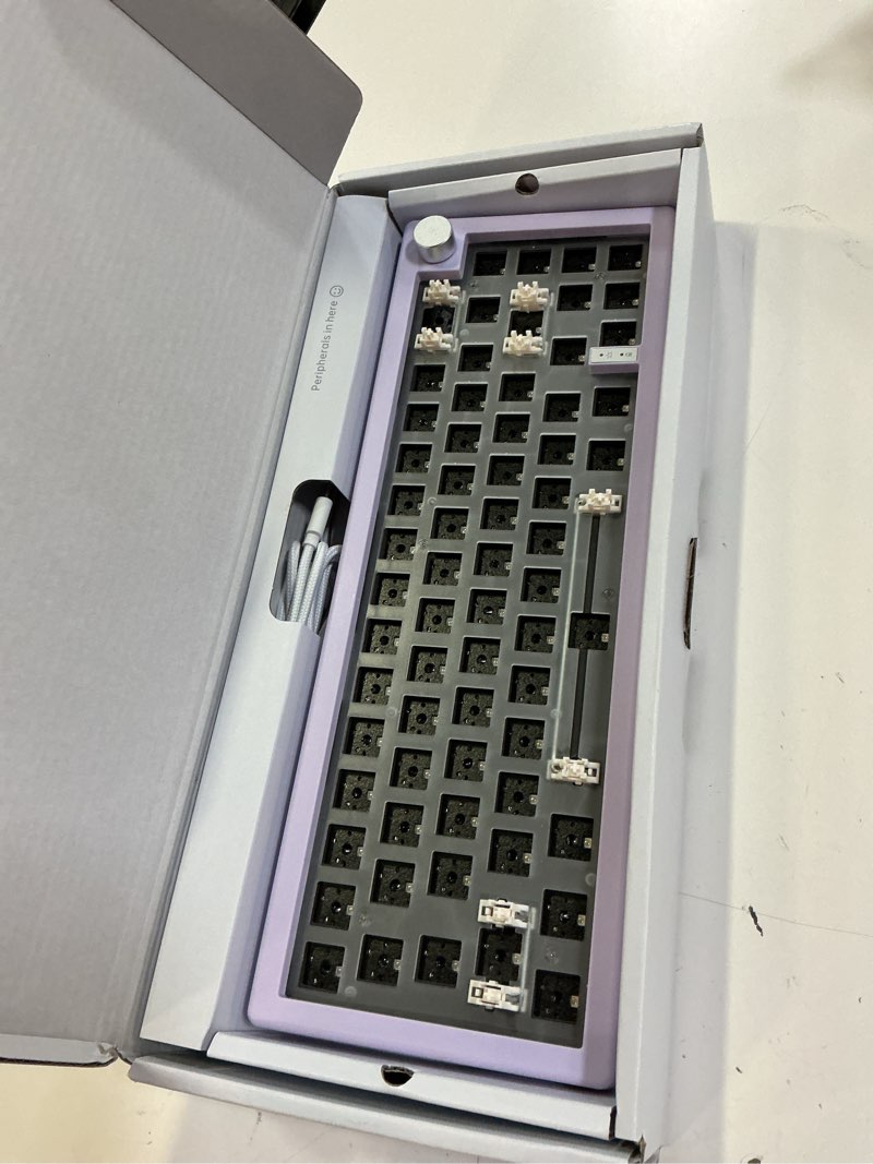 Condition photo showing Good Condition for boyi gmk67 65% hot-swappable mechanical keyboard kit,bluetooth 5.0/2.4g/type-c tri-mode,rgb backlit,gasket mount,diy custom kit with knob&eva mat(purple) purple+knob