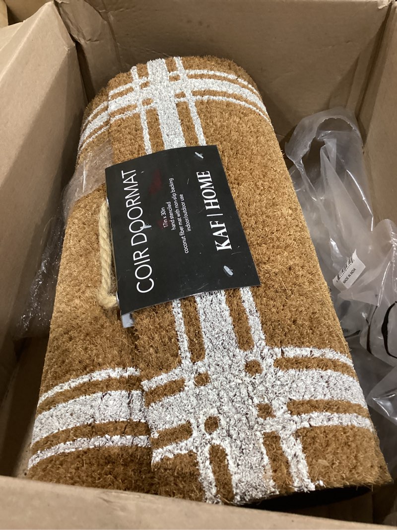 Condition photo showing Good Condition for kaf home coir doormat with heavy-duty, weather resistant, non-slip pvc backing | 17 by 30 inches, 0.6 inch pile height | perfect for indoor and outdoor use (white)