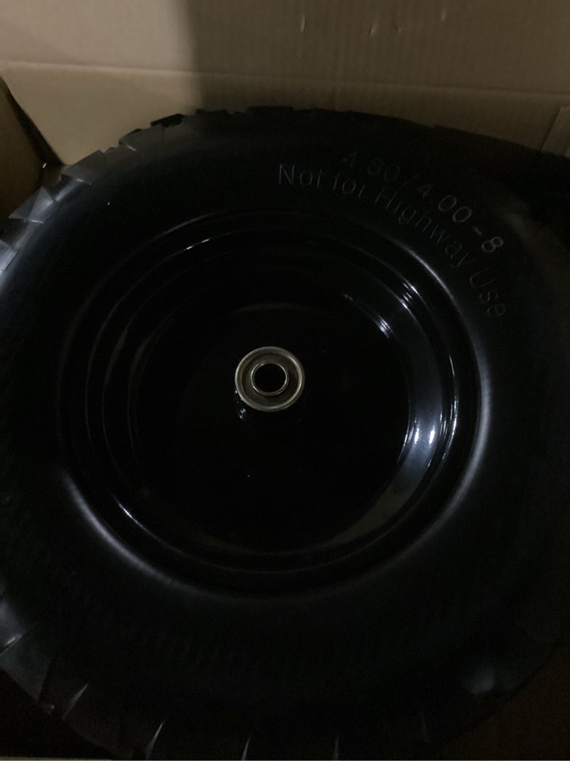 Condition photo showing New/Like New for 4.80/4.00-8" Wheelbarrow Tire, 16" Flat-Free Solid Tire and Wheel, 3-6" Centered Hub, 5/8" & 3/4" Bearing, For Garden Wagon Cart Trolley Dolly (1 Pack)