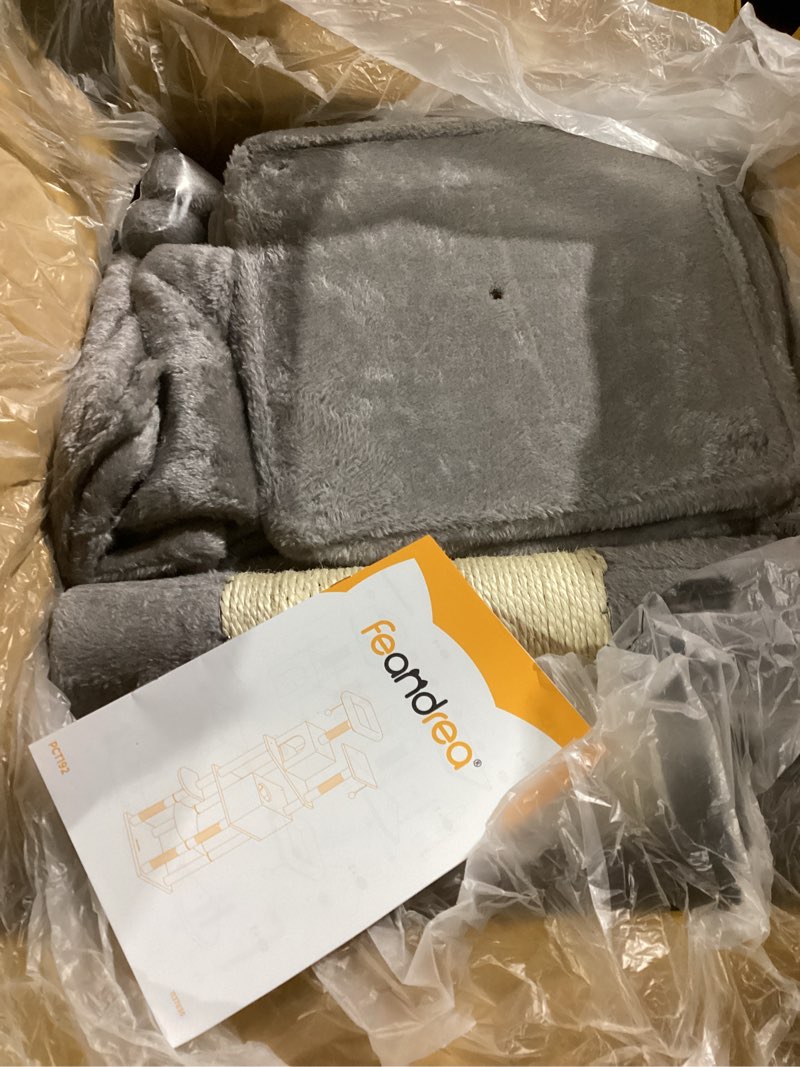 Condition photo showing Good Condition for Feandrea Cat Tree, 81.1-Inch Large Cat Tower with 13 Scratching Posts, 2 Perches, 2 Caves, Basket, Hammock, Pompoms, Multi-Level Plush Cat Condo for Indoor Cats, Light Gray UPCT190W01 XXL (23.6 x 19.7 x 81.1 Inches) Light Gray