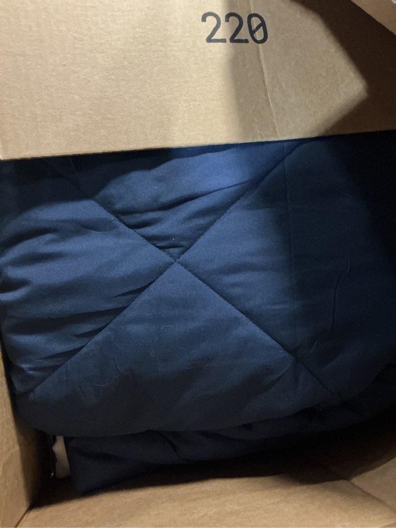 Condition photo showing As Is for basic beyond full size comforter set - navy and grey comforter set full, reversible comforter full size set, 1 comforter (82"x92") and 2 pillow shams (20"x26"+2") 03 - navy/grey full