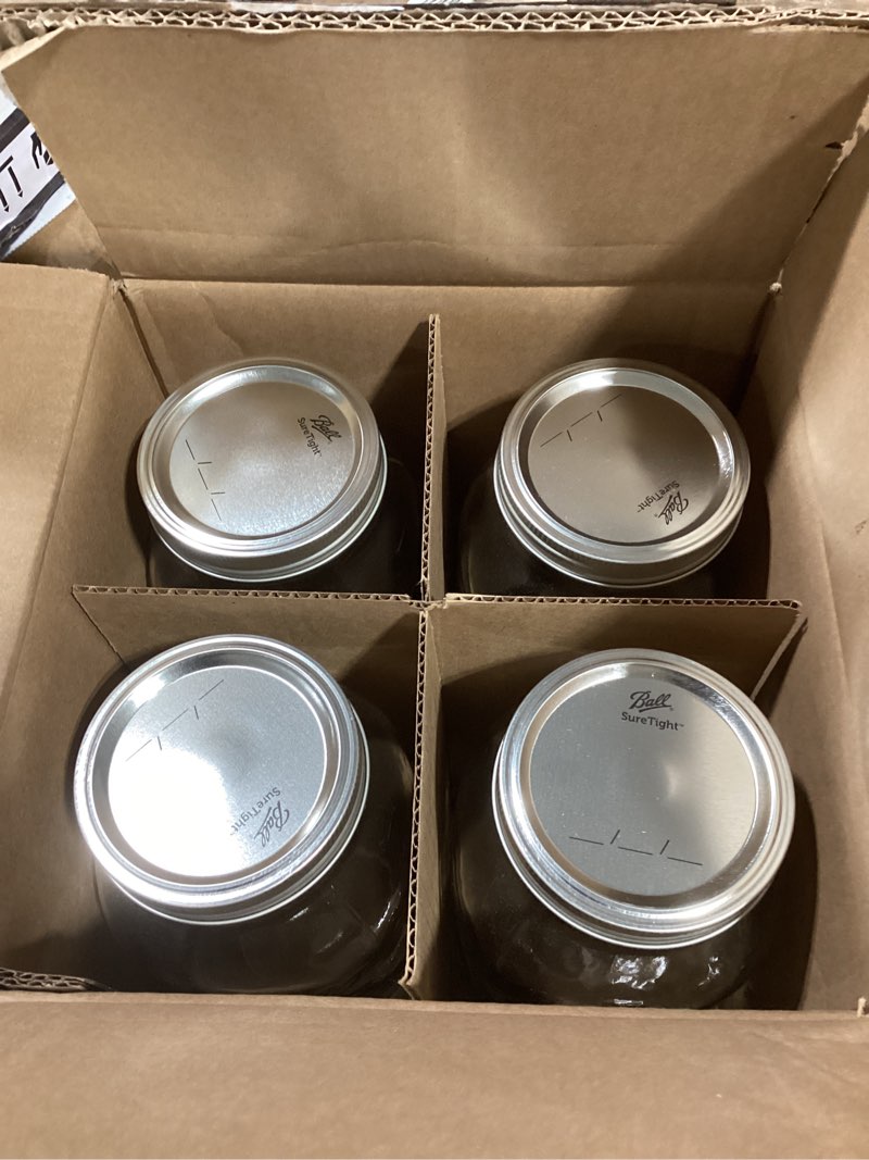 ball wide mouth glass mason jars with lids and bands, used for canning, pickling, juice, jam, jelly, half gallon size 64 ounce (pack of 4)