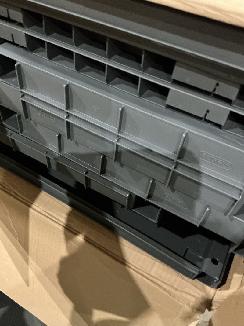 Condition photo showing As Is for sterilite 4 shelf cabinet, heavy duty and easy to assemble plastic storage unit, organize bins in the garage, basement, attic, mudroom, gray, 1-pack