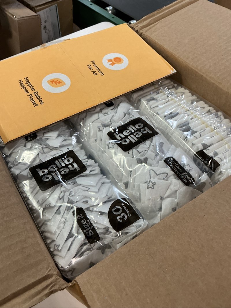 Condition photo showing New/Like New for hello bello diapers, size 2 (10-16 lbs) superstars - 120 count value pack of premium disposable baby diapers, hypoallergenic with soft, cloth-like feel superstars size 2 (120 count)