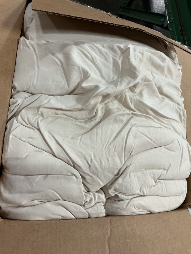Condition photo showing As Is for andency ruched beige queen comforter set, shabby chic pleated bedding sets 3 pieces, lightweight soft boho ruffle bed set for girls, kids, women, all season beige queen (90"x90")