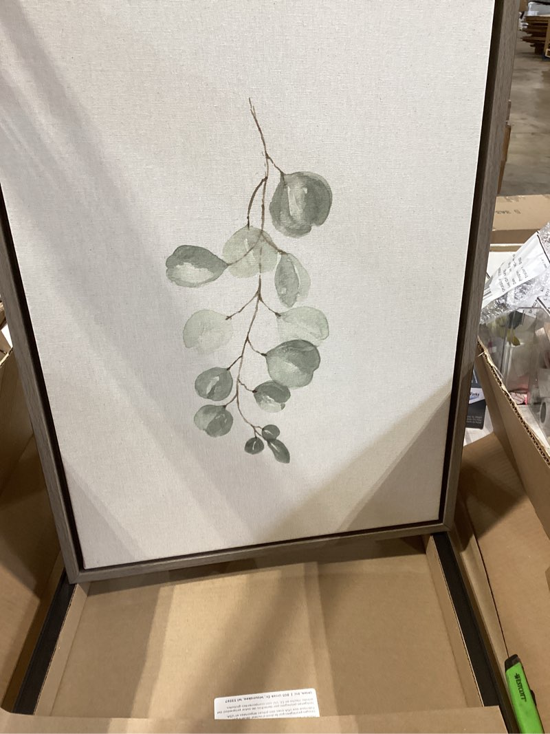 Condition photo showing Good Condition for kate and laurel sylvie eucalyptus 4a & eucalyptus 4b framed canvas wall art set by maja mitrovic of makes my day happy; 2 piece 18x24 gray; farmhouse plant art wall décor gray 2 piece 18 x 24 inches