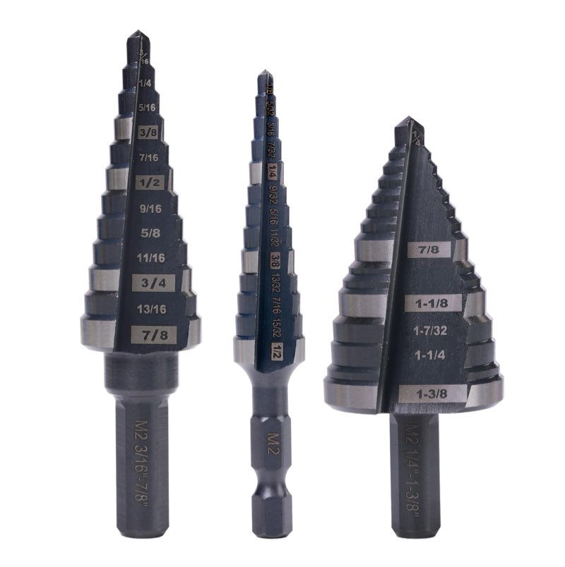 1/4 to 1-3/8 Inch Step Drill Bit, M2 High-Speed Steel Double Fluted Drill bits, Straight Grooved Step Drill Bit for Hole Drilling in Stainless Steel, Copper, Aluminum, Wood, Plastic
