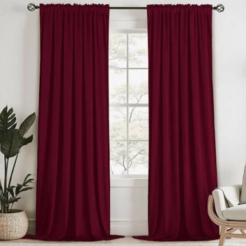 yakamok velvet curtains 90 inches 2 panels - luxury room darkening wine red curtains for bedroom living room thermal insulated super soft window drapes rod pocket, w52 x l90 inches