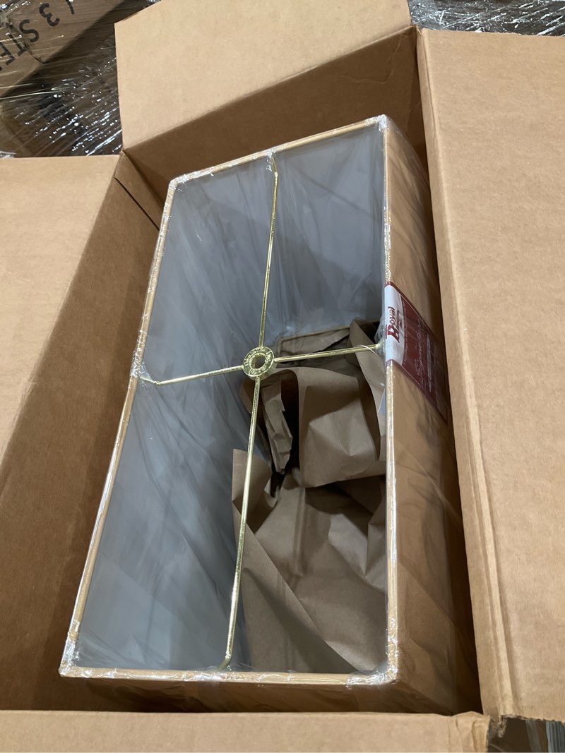 Condition photo showing New/Like New for royal designs, inc. rectangle hardback lamp shade, hb-613-18agl, antique gold, (8 x 16) x (10 x 18) x 12