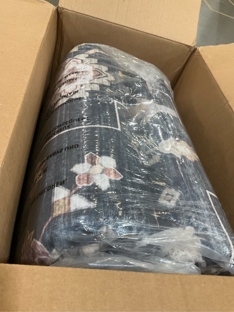 Condition photo showing Good Condition for Lessymo 8x10 Area Rugs for Living Room, Washable Rug for Bedroom Dining Home Office, Soft Non-Slip Rubber Vintage Black Brown Large Carpet, Boho Distressed Floral Farmhouse Decor Black Brown 8' x 10' (Rectangular)