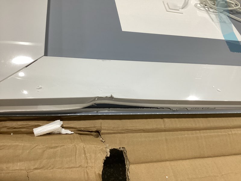 Condition photo showing As Is for Amorho LED Mirror for Bathroom 28X36 Inch with Backlight and Front Light, Anti-Fog Mirror for Wall Mounted, Dimmable, 3 Colors, Memory 36\"L x 28\"W, BACK OF MIRROR DAMAGED