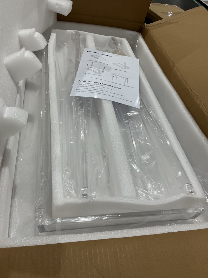 Condition photo showing Good Condition for acrylic desk,ergonomic computer table, 15mm/0.63inch thickened material, easy assembly for office, living room, bedroom, 35.4" l x 18.5''w x 30'' h 35.5inch