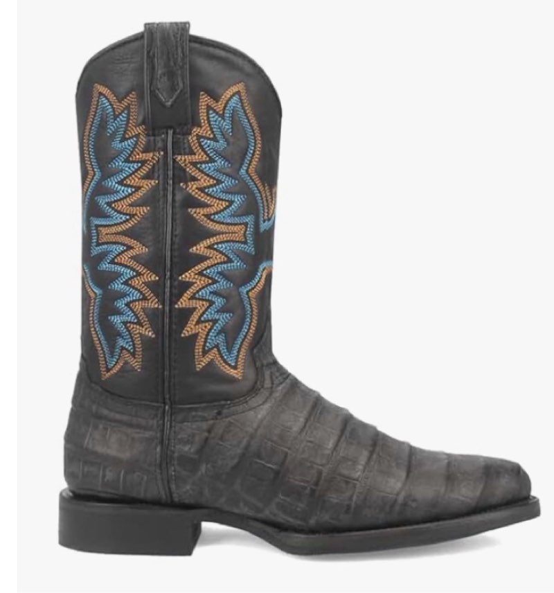 Dingo Boots Mens Trail Boss Alligator Embroidered Round Toe Pull On Casual Boots Mid Calf - Black - 8.5
