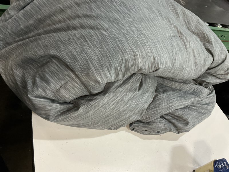 Condition photo showing As Is for bedsure oversized queen comforter set - charcoal grey soft bedding for all seasons, cationic dyed bed set, 3 pieces, 1 oversized queen size comforter (98"x 98") and 2 pillow shams (20"x 26"+2") oversized queen 03 - charcoal grey