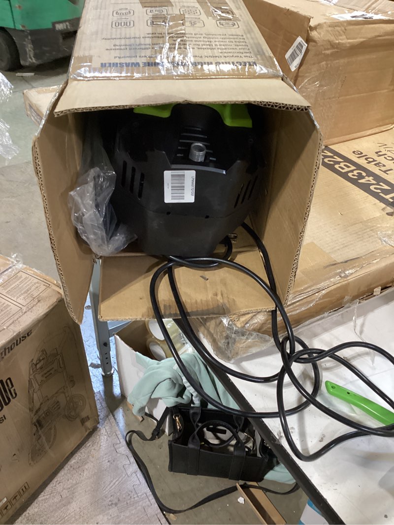 Condition photo showing As Is for pressure washer, 4800 psi power washer with 4 lockable wheels, steel wand, 4 quick connect nozzles, 500ml foam cannon, high pressure washer for decks/driveways/cars cleaning