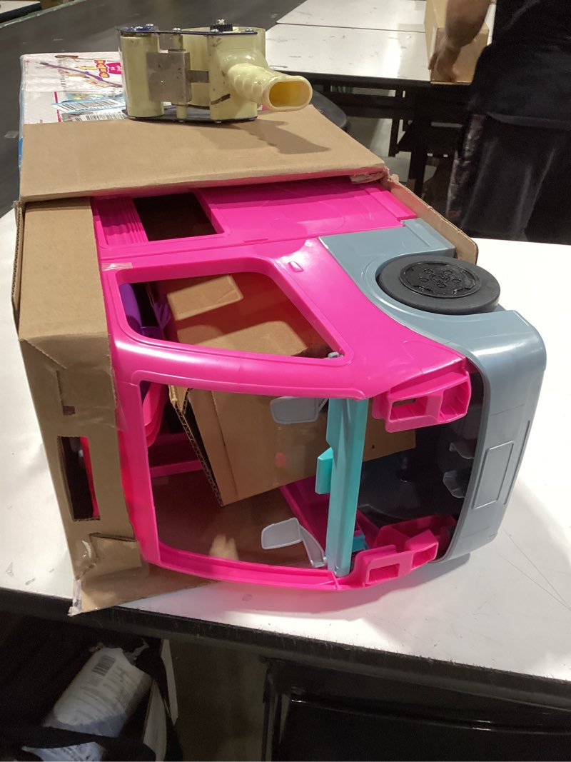 Condition photo showing Good Condition for barbie camper, doll playset with 60 accessories, 30-inch-slide and 7 play areas, dream camper
