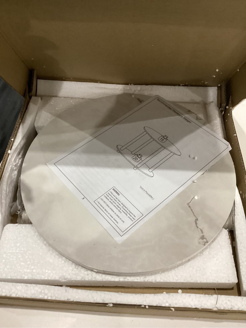 Condition photo showing As Is for Furinno Turn-N-Tube 2-Tier Round Wooden End Table, Marble White Marble White Round Shape
