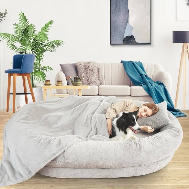 fvkind human dog bed for adults, 73"x56"x12" washable orthopedic size, faux fur removable, cozy larg