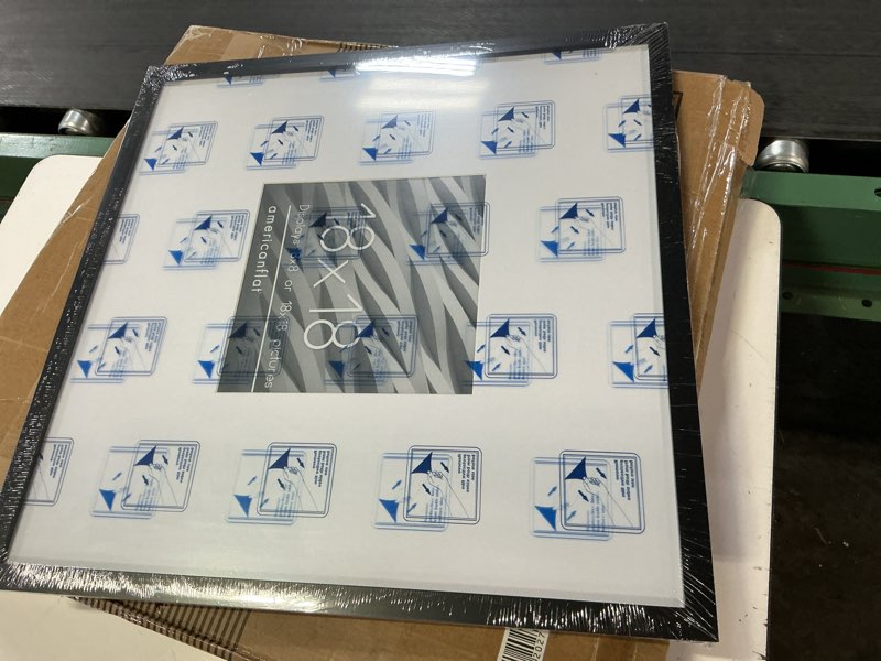 Condition photo showing New/Like New for americanflat 18x18 picture frame with polished plexiglass - use as 8x8 frame with mat or display 18x18 photo without mat - streamline collection - thin border square frames for wall - black black 18x18 with 8x8 mat white mat