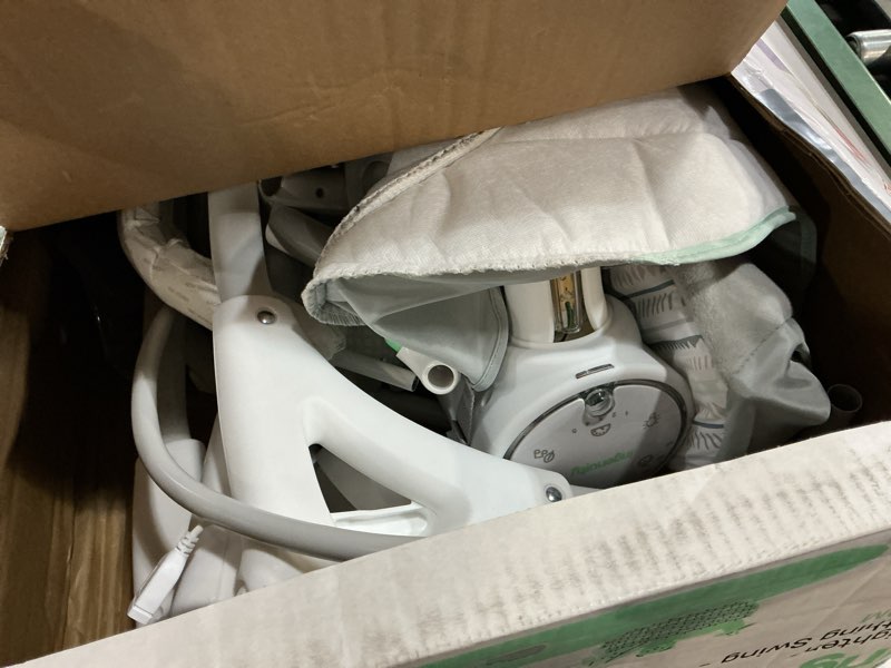 Condition photo showing As Is for ingenuity inlighten 5-speed baby swing - swivel infant seat, 5 point safety harness, nature sounds, lights - van elephant van the elephant