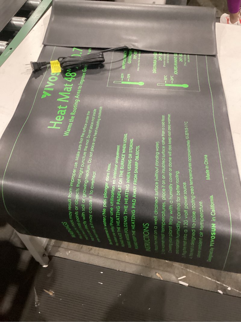 Condition photo showing As Is for vivosun durable waterproof seedling heat mat 48" x 20.75" ul & met-certified warm hydroponic heating pad for germination, indoor gardening, greenhouse 48"x20.75"