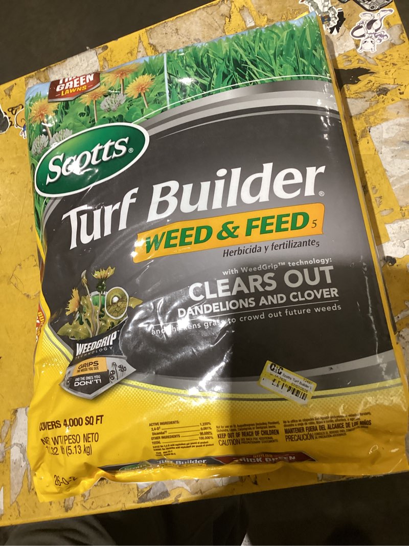 Condition photo showing Good Condition for scotts turf builder weed & feed lawn fertilizer for multiple grass types 4000 sq ft