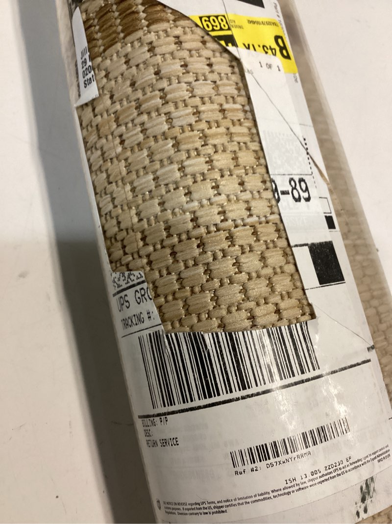 Condition photo showing Good Condition for gertmenian indoor/outdoor flatweave rug - 2x6 runner, stain & uv resistant, quick-drying, ideal for deck, patio, poolside, mudroom - klano striped sand, chestnut, 28003 2'2" x 6' (rectangular) klano striped sand/ chestnut