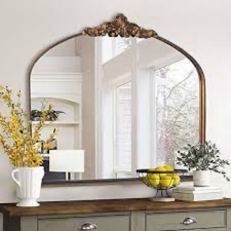 wamirro arched mirror,gold traditional vintage ornate baroque mirror,antique brass mirrors for entryway/fireplace/living room/hallway/bathroom.36 x30 bronze