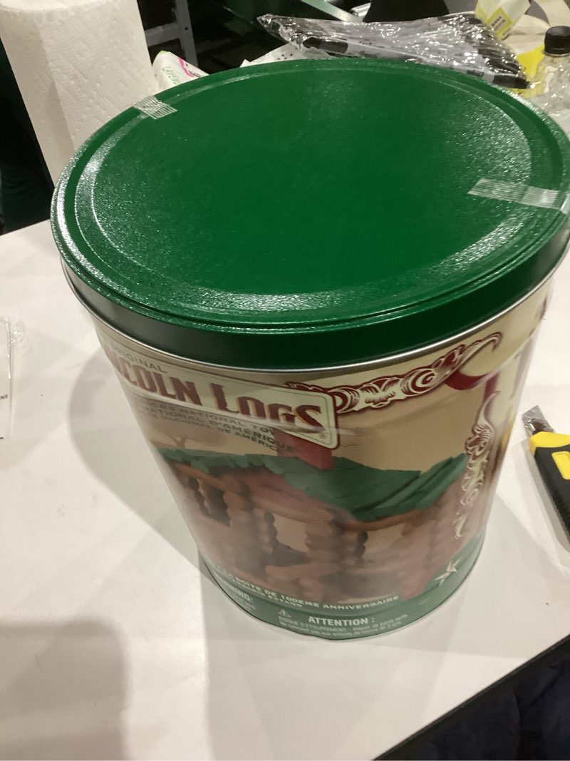 Condition photo showing Good Condition for Lincoln Logs 100th Anniversary Tin