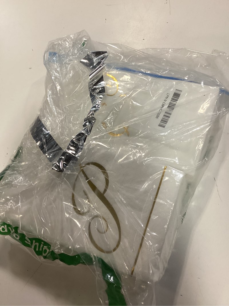 Condition photo showing Good Condition for pasimy 200 pcs initial napkins monogram guest napkins gold letter paper napkins disposable elegant dinner towels for wedding bridal shower holiday birthday party tableware decor(p letter)