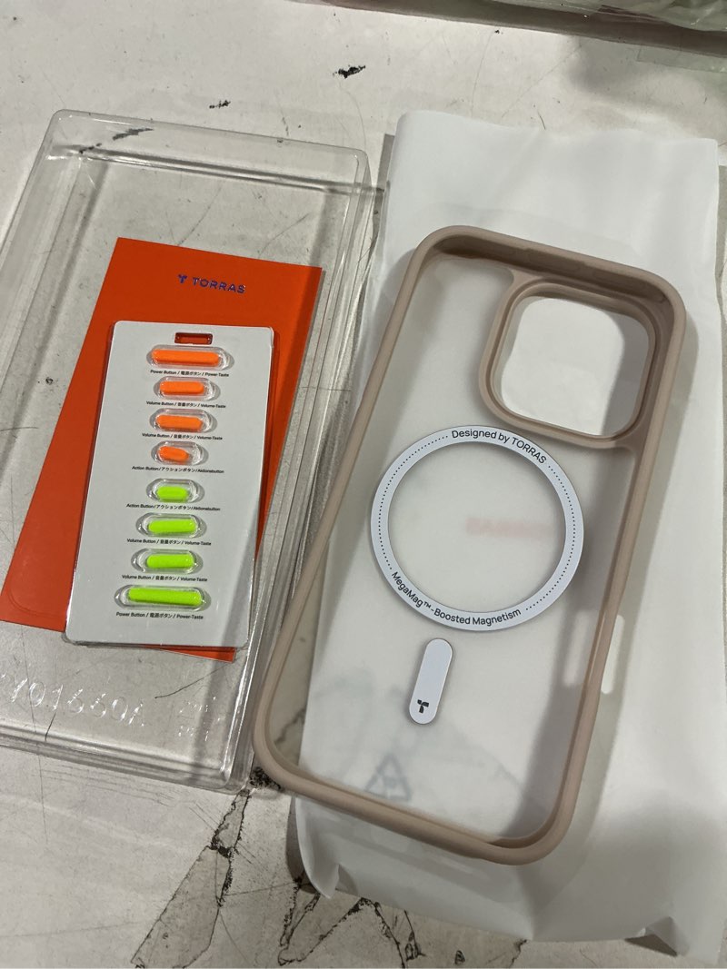 Condition photo showing New/Like New for TORRAS for iPhone 16 Pro Case Translucent Matte Back/Desert Titanium Edge | Compatible with MagSafe, Military Grade Drop Protection, Stronger Magnetic, Shockproof Airbag, Color Button, Slim Desert Titanium White for iPhone 16 Pro