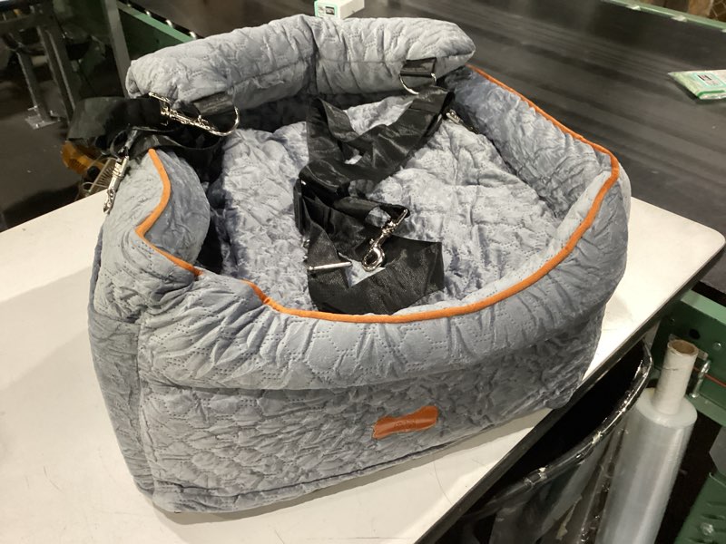 Condition photo showing Good Condition for dog car seat - memory foam dog booster seat for small dogs up to 25lbs-elevated pet car seat with storage pockets and dog seat belt-soft pet travel bed for front & back seats-removable washable-grey