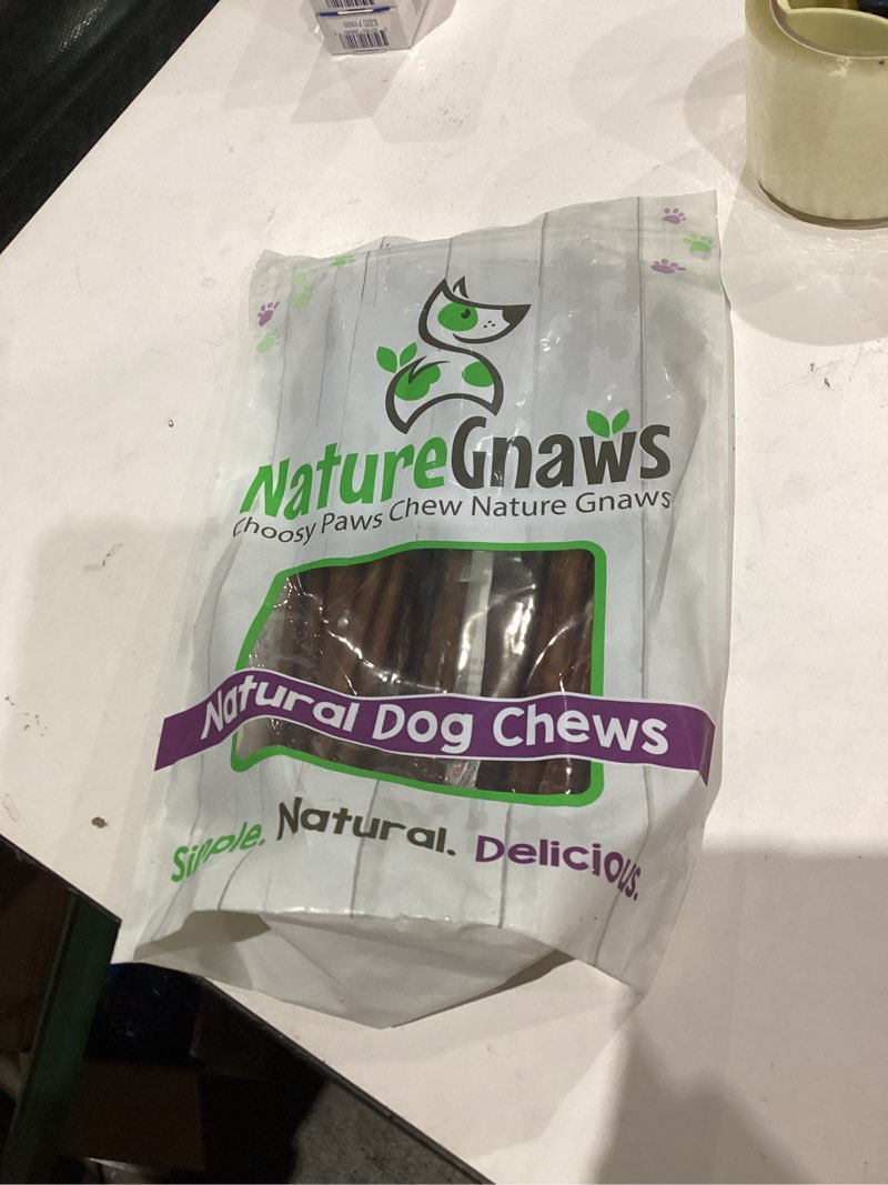 Condition photo showing New/Like New for Gnaws Nature Bully Sticks for Dogs 11-12" (1Lb) - Mixed Thickness - Long Lasting for Aggressive Chewers and Large Dogs - Natural Beef Dog Chew Bones 12" Bully 16 Ounce (Pack of 1)