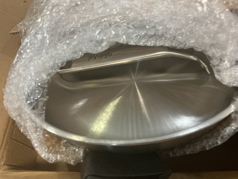 Condition photo showing New/Like New for stainless steel frying pan set with lids 8+10+12 inch,tri-ply stainless steel skillets,brushed steel pans with stainless steel lids,oven&dishwasher safe,induction compatible steel lid 8+10+12inch with lid
