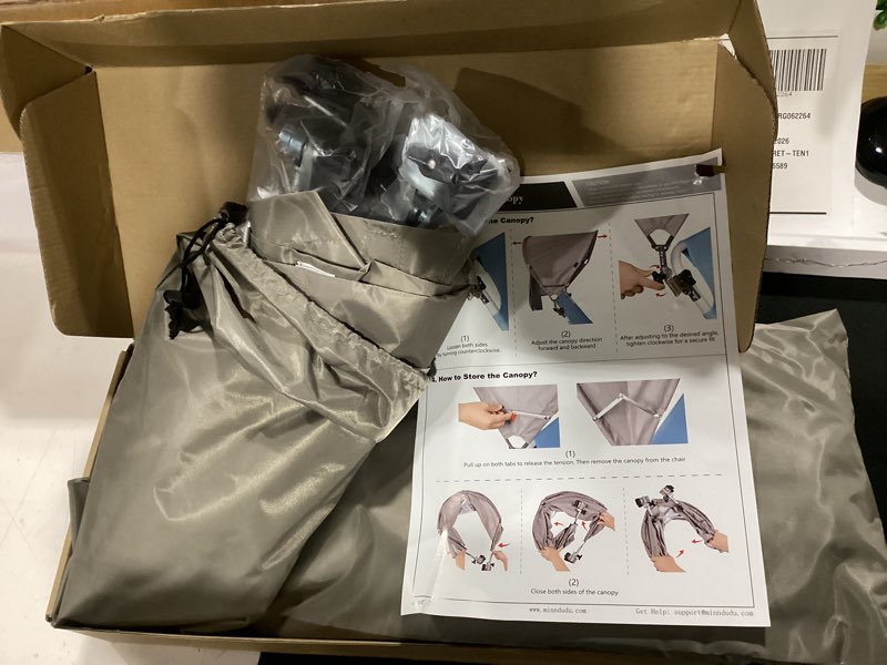 Condition photo showing New/Like New for universal chair umbrella canopy, foldable portable upf 50+ chair sun shade attachment with adjustable clamp fits most brands’ beach, outdoor, travel, fishing, patio, tanning, zero gravity, 2 pack regular beige_2 pack