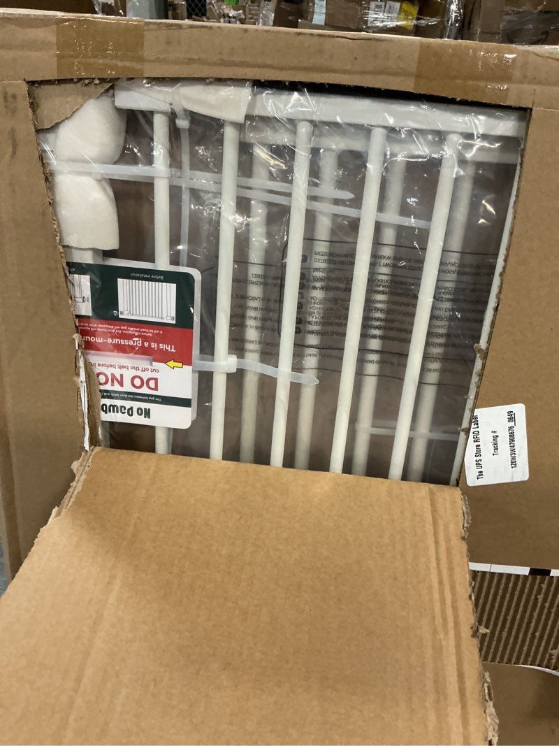 Condition photo showing New/Like New for No Pawblems 55" Extra Tall Pet Gate for Cat/Dog, 29-40" Wide Auto Close Tall Dog Gate, 1.37" Ultra Narrow Spacing, NO Drilling Pressure Mounted for Doorways/Hallways, White White - S10 55" Tall, 29-40" Wide