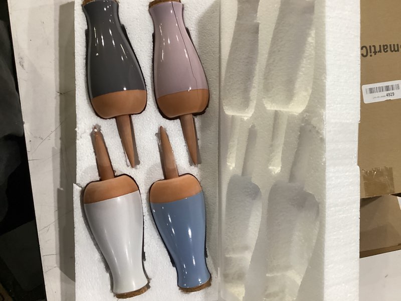 Condition photo showing Good Condition for ollas (set of 4) | 12oz terracotta plant watering globes -  damaged self watering planter insert - automatic plant watering devices | vacation watering pots for indoor & outdoor plants black, blue, white and pink