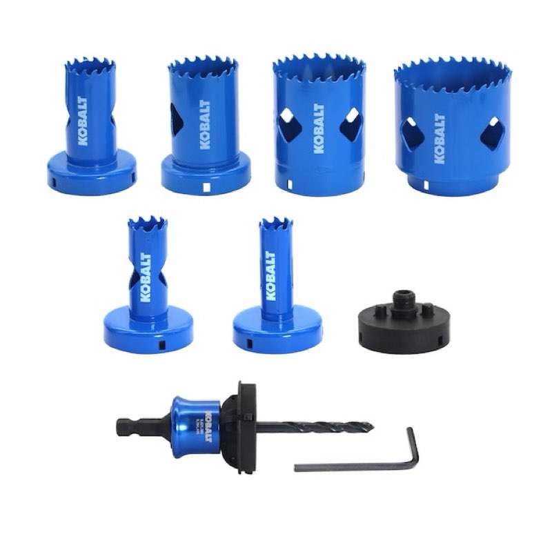 kobalt bi-metal non-arbored hole saw kit set with hard case