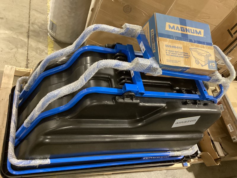 Condition photo showing New/Like New for Tilt Truck, 1 Cu. Yd. Covered Capacity Dump Cart with Heavy Duty 12” Wheels & 5” Casters & Heavy Duty Full Frame for Jobsites, 1200 lbs, Trash Cart with Wheels DUC100-H-02PK (2-Pack) Heavy-Duty Wheels Heavy-Duty Frame 2 Pack